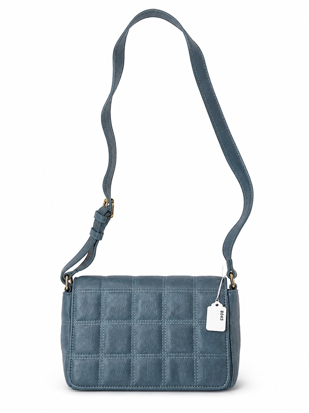 Quilted Leather Crossbody Bag in Dusty Blue